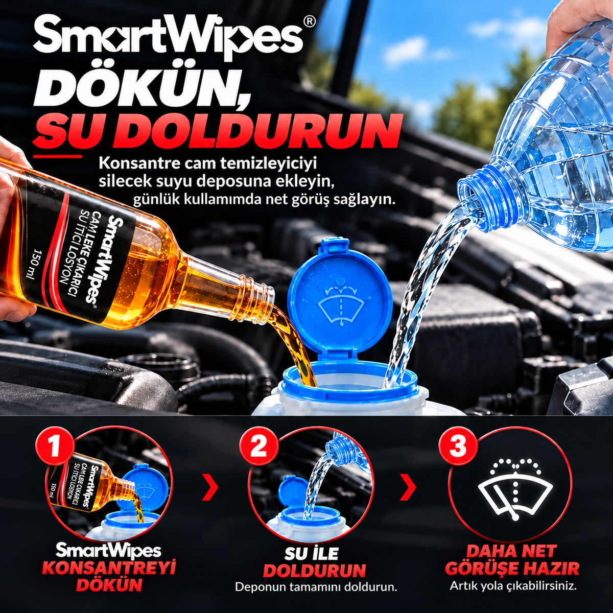 SmartWipes™ Ön Cam Leke Çıkarıcı Su İtici Losyon